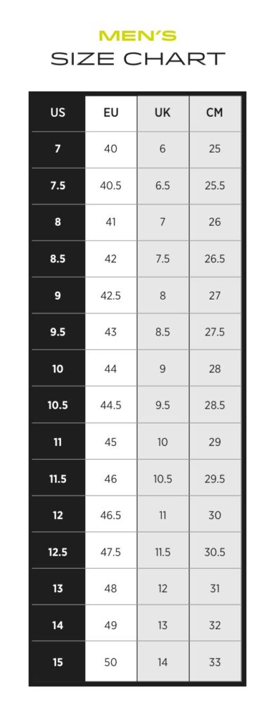 TOPOmens size chart